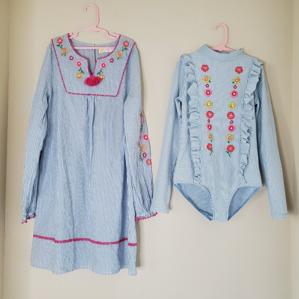 Mini Boden Girls Swimsuit size 11-12Y and Cover Up Dress Size 13-14Y Blue Bundle